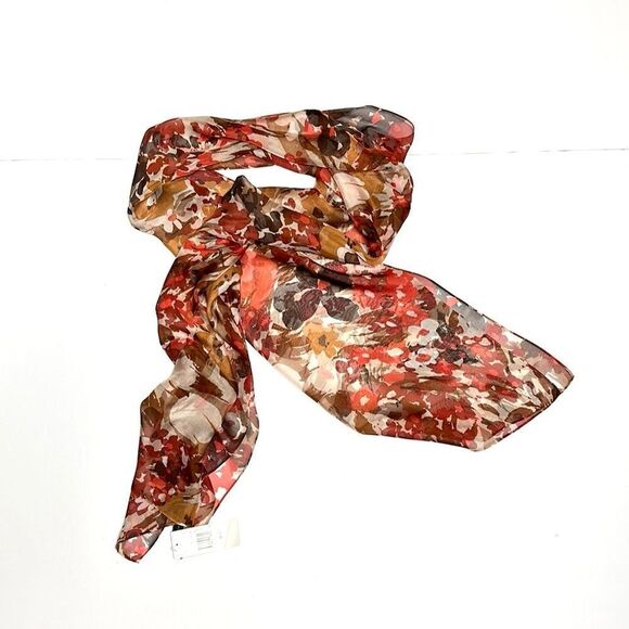 NWT Anne Klein Silk Chiffon Oblong Scarf
Floral Ivory Tan Coral Lightweight - Picture 3 of 10